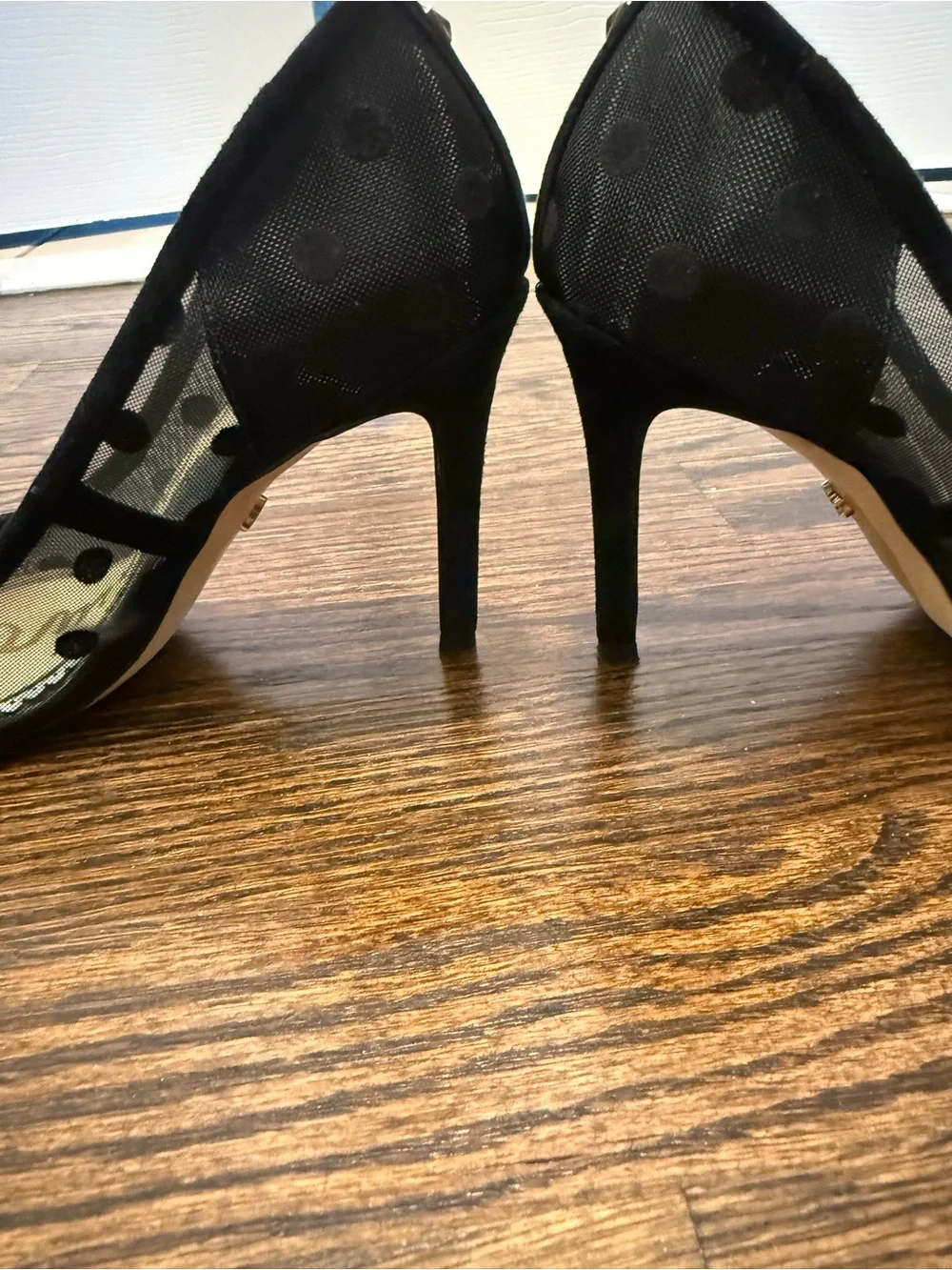 Sam Edelman Black Mesh Polka Dot Pointed Toe Pumps